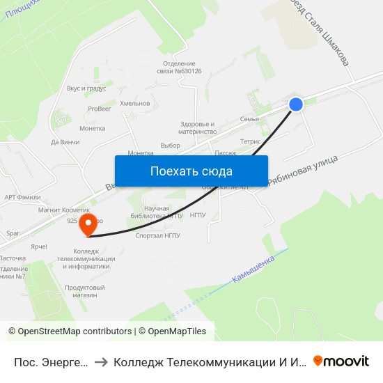 Пос. Энергетиков to Колледж Телекоммуникации И Информатики map