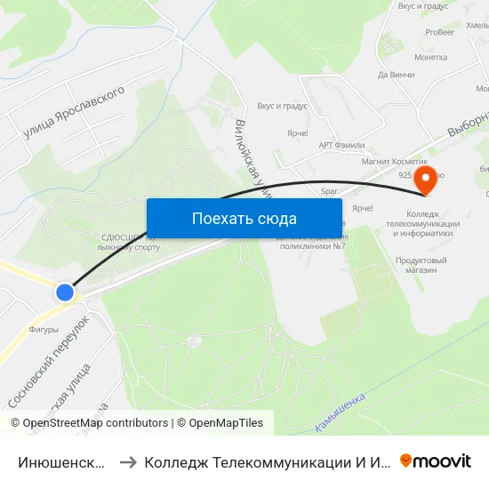 Инюшенский Бор to Колледж Телекоммуникации И Информатики map