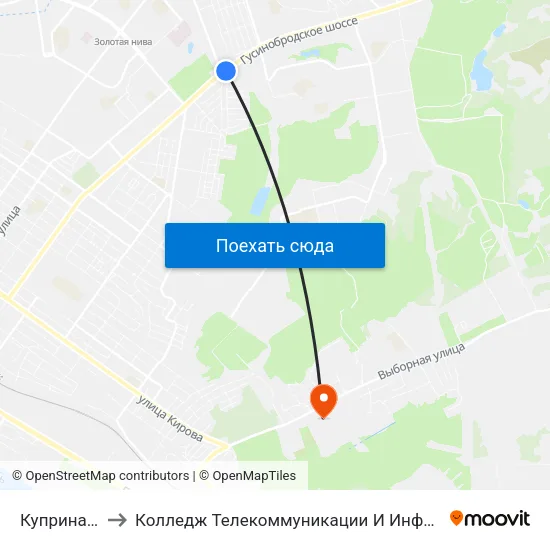 Куприна Ул. to Колледж Телекоммуникации И Информатики map