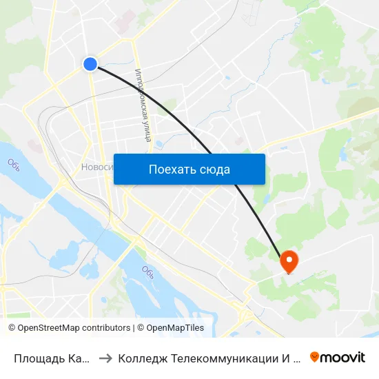 Площадь Калинина to Колледж Телекоммуникации И Информатики map
