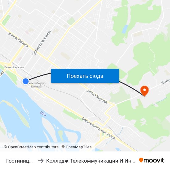 Гостиница Обь to Колледж Телекоммуникации И Информатики map