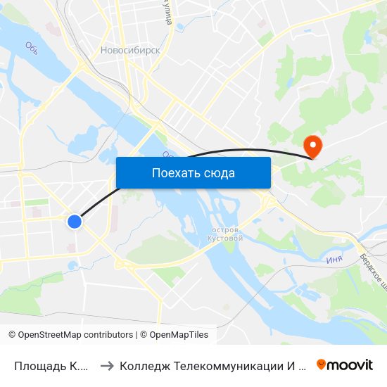 Площадь К.Маркса to Колледж Телекоммуникации И Информатики map