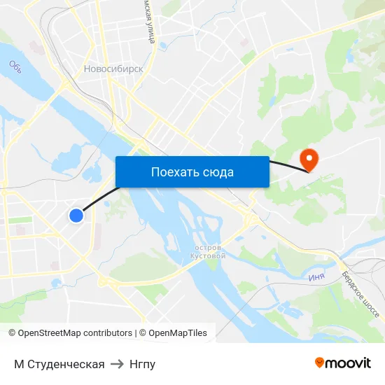 М Студенческая to Нгпу map