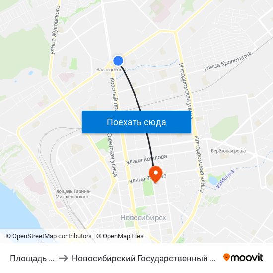 Площадь Калинина(Т) to Новосибирский Государственный Университет Экономики И Управления map