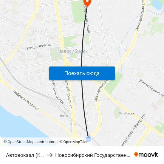 Автовокзал (Каменская Магистраль) to Новосибирский Государственный Университет Экономики И Управления map
