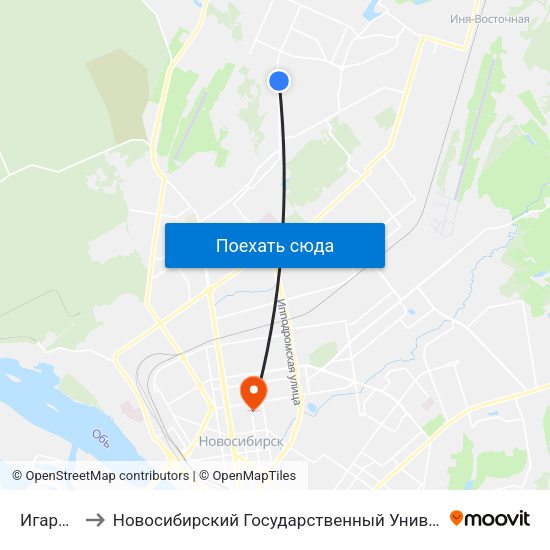 Игарская Ул. to Новосибирский Государственный Университет Экономики И Управления map