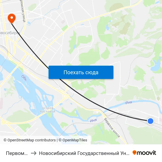 Первомайская Ул. to Новосибирский Государственный Университет Экономики И Управления map