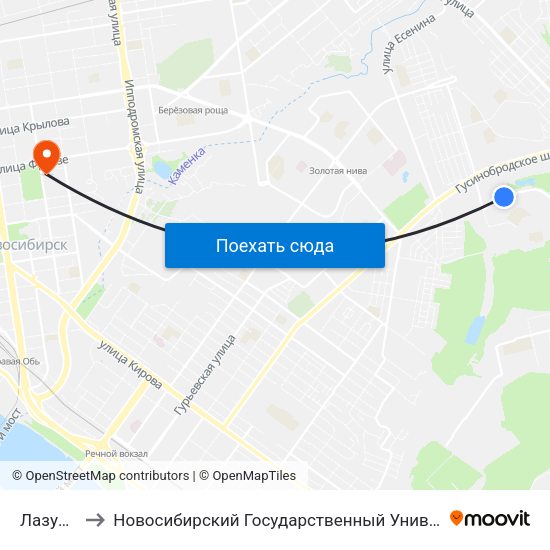 Лазурная Ул. to Новосибирский Государственный Университет Экономики И Управления map