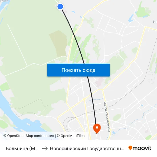 Больница (Мочищенское Шоссе) to Новосибирский Государственный Университет Экономики И Управления map
