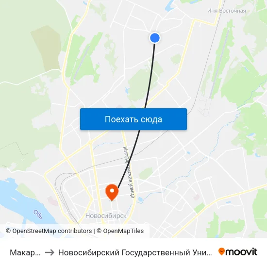 Макаренко Ул. to Новосибирский Государственный Университет Экономики И Управления map
