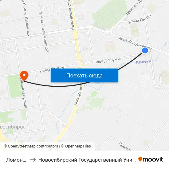 Ломоносова Ул. to Новосибирский Государственный Университет Экономики И Управления map