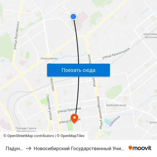 Падунская Ул. to Новосибирский Государственный Университет Экономики И Управления map