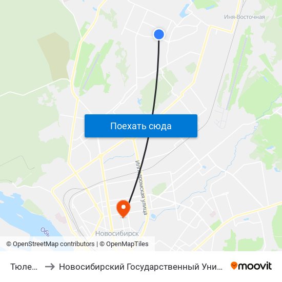 Тюленина Ул. to Новосибирский Государственный Университет Экономики И Управления map