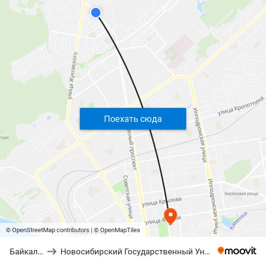 Байкальская Ул. to Новосибирский Государственный Университет Экономики И Управления map