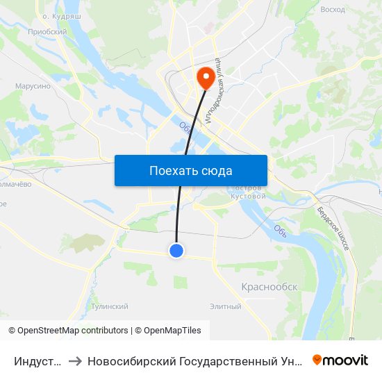 Индустриальная to Новосибирский Государственный Университет Экономики И Управления map
