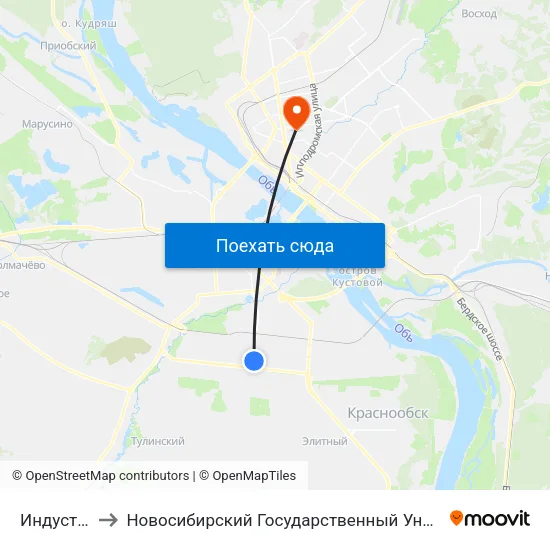 Индустриальная to Новосибирский Государственный Университет Экономики И Управления map