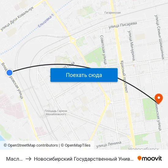 Маслозавод to Новосибирский Государственный Университет Экономики И Управления map