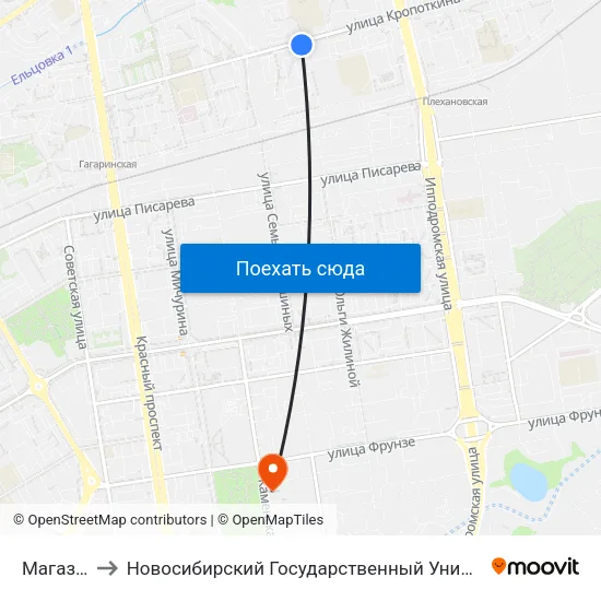 Магазин №21 to Новосибирский Государственный Университет Экономики И Управления map