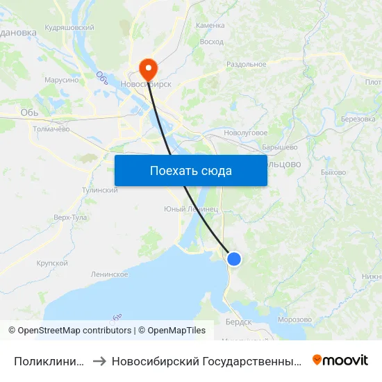Поликлиника (Морской Пр) to Новосибирский Государственный Университет Экономики И Управления map