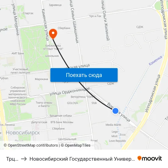 Трц Аура to Новосибирский Государственный Университет Экономики И Управления map