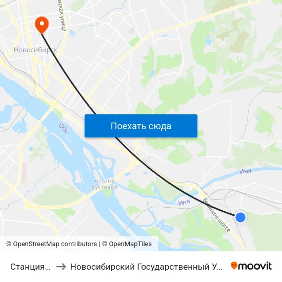 Станция Сибирская to Новосибирский Государственный Университет Экономики И Управления map