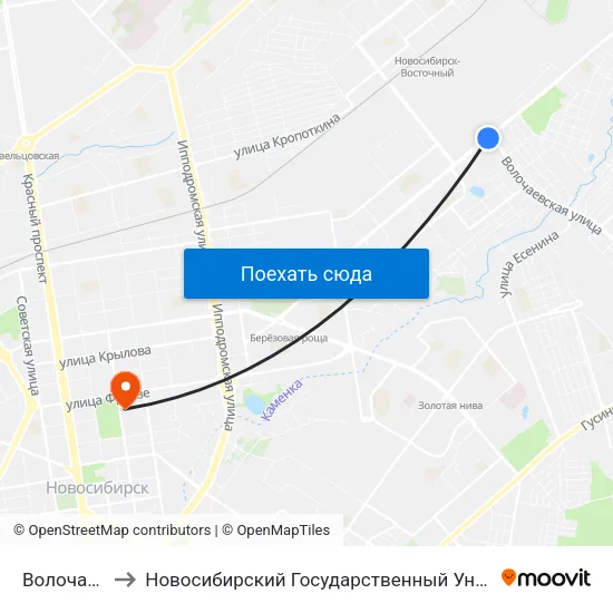 Волочаевская Ул. to Новосибирский Государственный Университет Экономики И Управления map