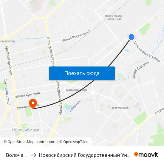 Волочаевская Ул. to Новосибирский Государственный Университет Экономики И Управления map