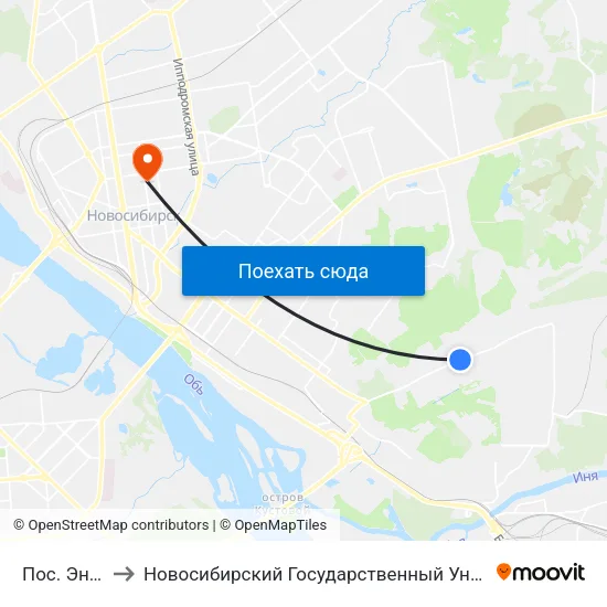 Пос. Энергетиков to Новосибирский Государственный Университет Экономики И Управления map