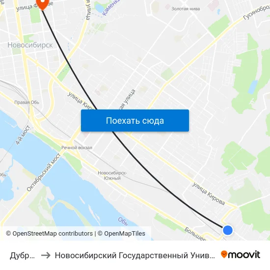 Дубравы Ул. to Новосибирский Государственный Университет Экономики И Управления map