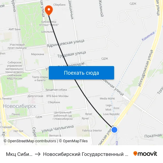 Мкц Сибирь-Хоккайдо to Новосибирский Государственный Университет Экономики И Управления map