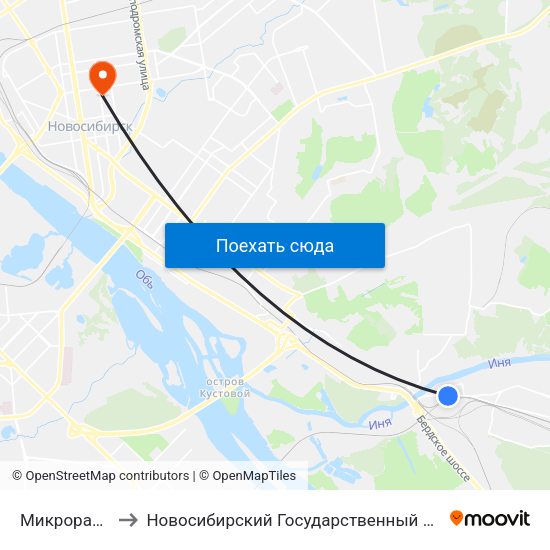 Микрорайон Весенний to Новосибирский Государственный Университет Экономики И Управления map