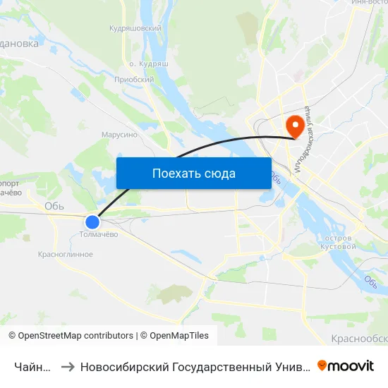 Чайная (Обь) to Новосибирский Государственный Университет Экономики И Управления map