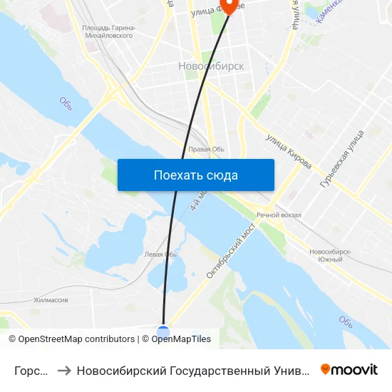 Горская Ул. to Новосибирский Государственный Университет Экономики И Управления map