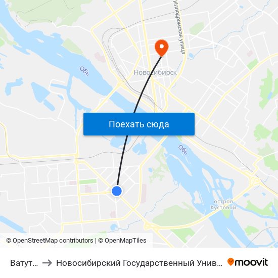 Ватутина Ул. to Новосибирский Государственный Университет Экономики И Управления map