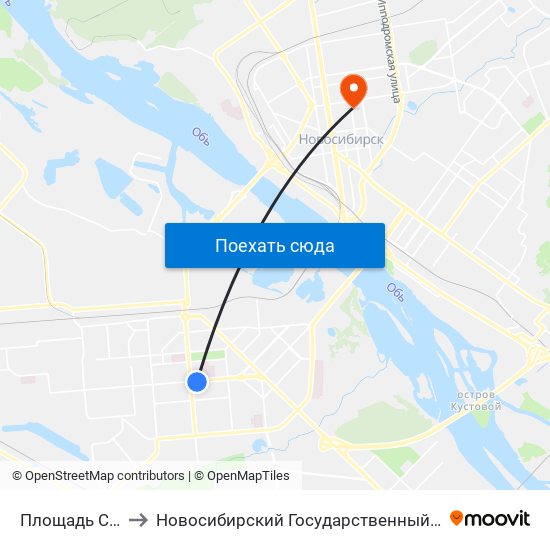 Площадь Станиславского to Новосибирский Государственный Университет Экономики И Управления map