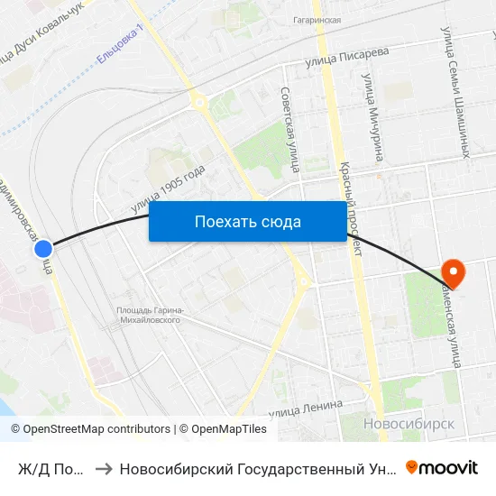 Ж/Д Поликлиника to Новосибирский Государственный Университет Экономики И Управления map
