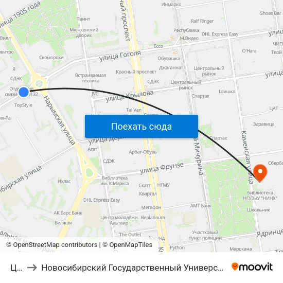 Цирк to Новосибирский Государственный Университет Экономики И Управления map