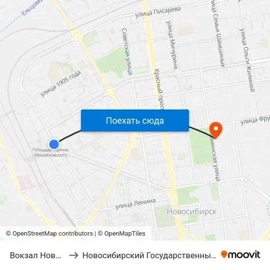 Вокзал Новосибирск-Главный to Новосибирский Государственный Университет Экономики И Управления map