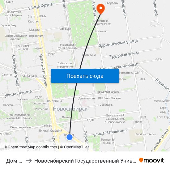 Дом Ленина to Новосибирский Государственный Университет Экономики И Управления map