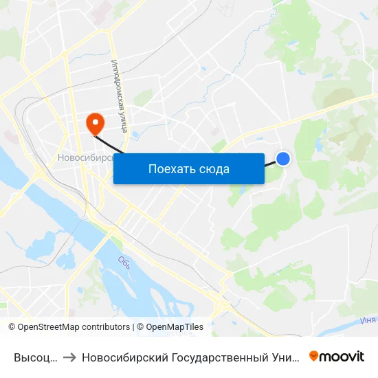 Высоцкого Ул. to Новосибирский Государственный Университет Экономики И Управления map