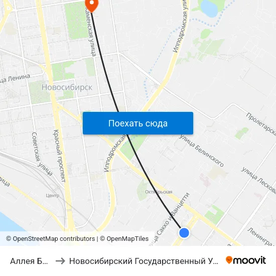 Аллея Блокадников to Новосибирский Государственный Университет Экономики И Управления map