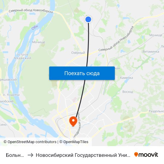 Больница №19 to Новосибирский Государственный Университет Экономики И Управления map