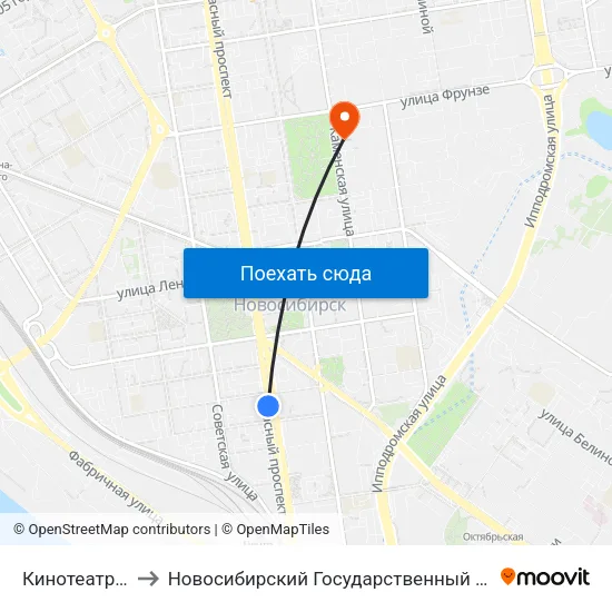 Кинотеатр Маяковского to Новосибирский Государственный Университет Экономики И Управления map