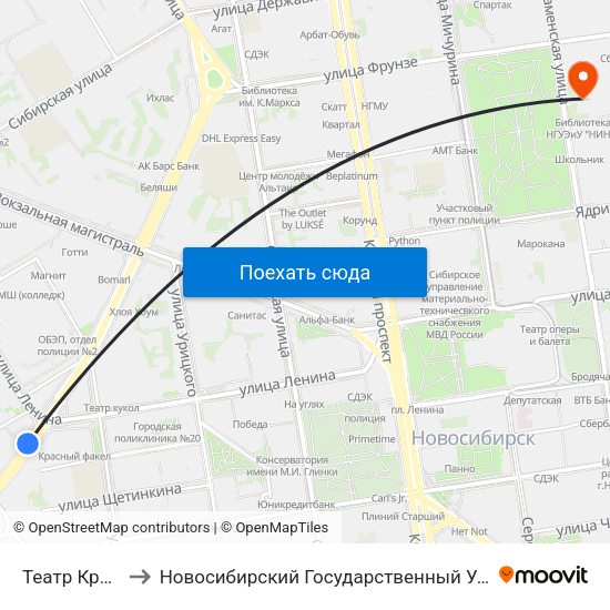Театр Красный Факел to Новосибирский Государственный Университет Экономики И Управления map