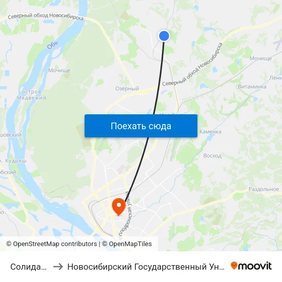 Солидарности Ул. to Новосибирский Государственный Университет Экономики И Управления map
