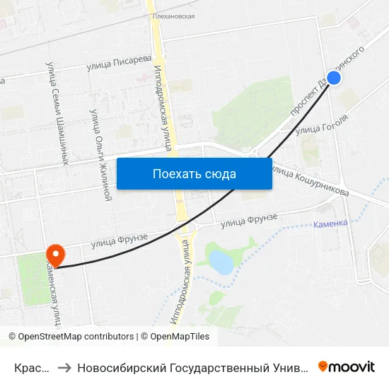 Красина Ул. to Новосибирский Государственный Университет Экономики И Управления map