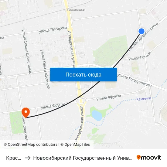 Красина Ул. to Новосибирский Государственный Университет Экономики И Управления map