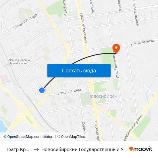 Театр Красный Факел to Новосибирский Государственный Университет Экономики И Управления map