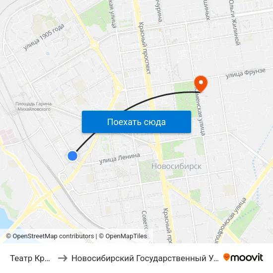 Театр Красный Факел to Новосибирский Государственный Университет Экономики И Управления map