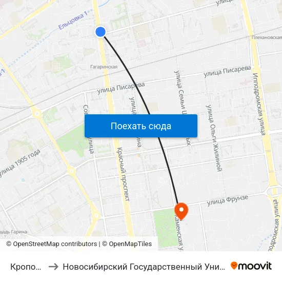 Кропоткина Ул. to Новосибирский Государственный Университет Экономики И Управления map